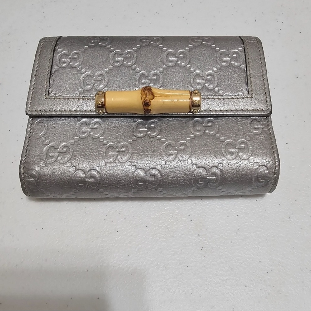Gucci Metallic Wallet with Bamboo Accent
